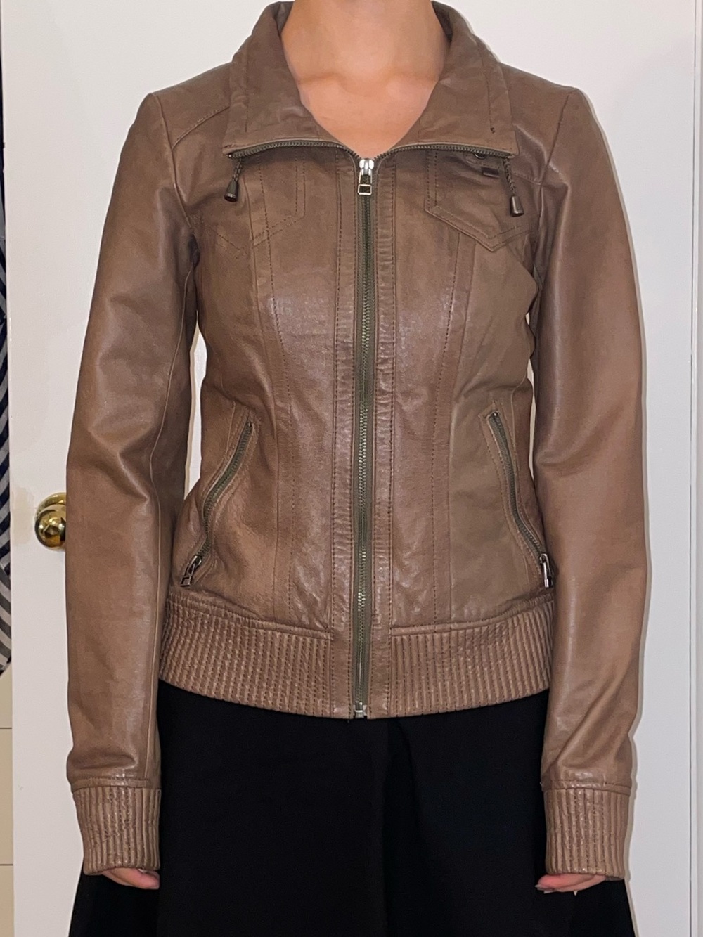 Danier Brown Genuine Leather Fitted Jacket